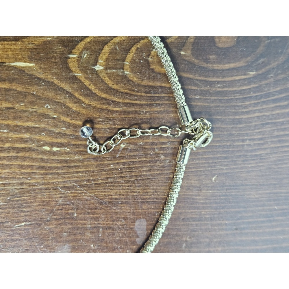 Vintage Gold Tone Rigid Omega Collar Necklace Abstract Geometric Pendant - Picture 5 of 5